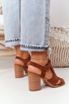 Openwork Sandals On A Block Heel Camel Hey Lover