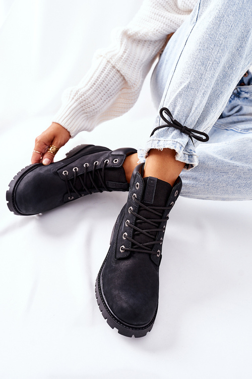 Trapery Skórzane Wiązane Big Star Czarne II274446