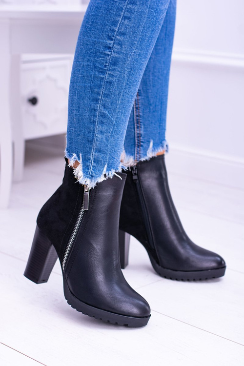 Czarne Botki Na Słupku z Zamkiem Ortega