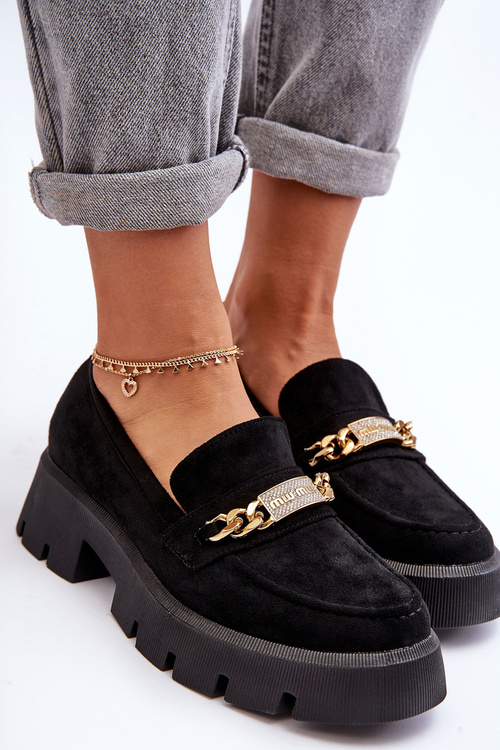 Classic Suede Loafers On A Chunky Platform Black Catch Me!