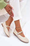 Women's Ballet Flats With Strap And Golden Studs Beige Firicene