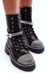 Women's Embellished Leather Ankle Boots Black Totah