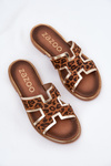 Leather Flat Slippers With Panther Print Zazoo 40383 Brown
