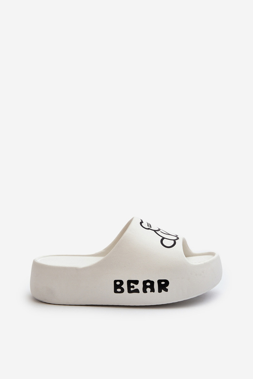 Women's Foam Slides on Chunky Sole with Bear White Lamira