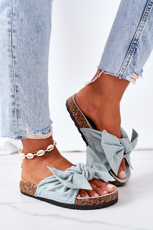 Corduroy Slippers On The Cork Sole Light Green Summertime