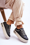 Comfortable Women's Sport Shoes On The Platform Black And Beige Devan