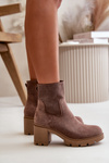 Women's Heeled Boots with Zipper Eco Suede Brown Rashmi