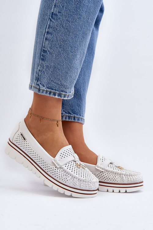 Mokasyny Ażurowe Damskie Białe Twista JH102-9