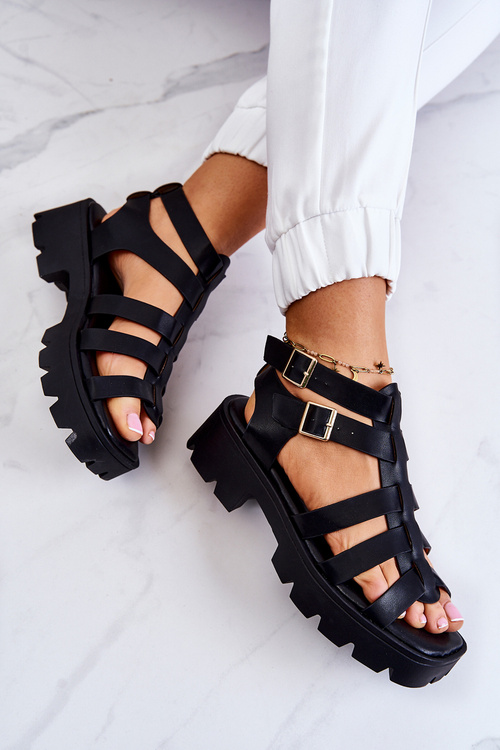 Leather Sandals With Straps Black Minorite