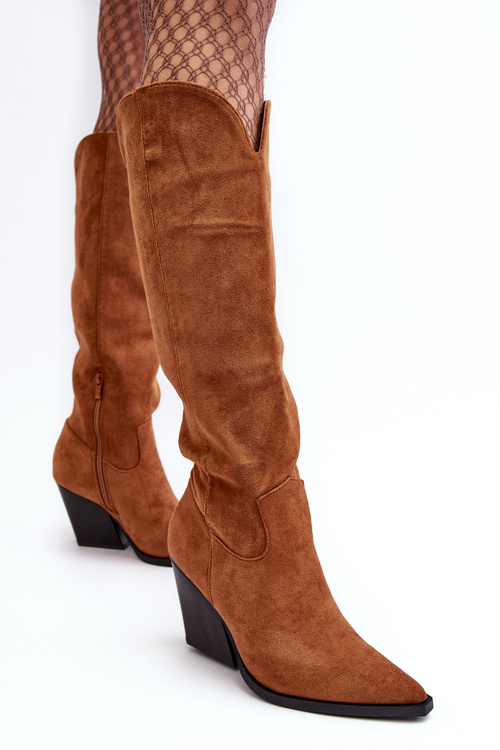 Suede Cowboy Boots Fashionable Camel Delia