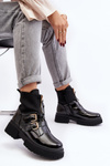 Black patent leather women's ankle boots with flat heel Rellisa