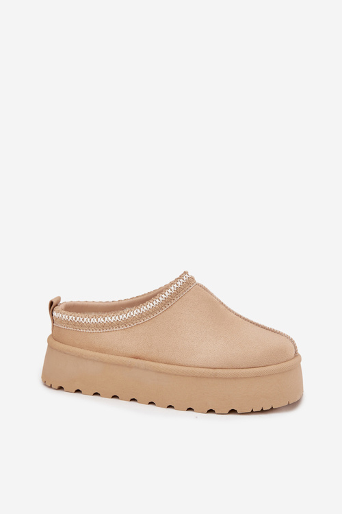 Low Women Snow Boots With Embroidery On Platform Light Beige Narirya