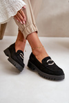 Women's eco suede moccasins with shiny detail black Avellina