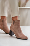 Warm Eco Suede Women's Ankle Boots With Heel Zip Fastening Brown Erillia