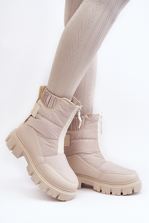 Women's Snow Boots With Zip Lined With Fur Light Beige Hixe