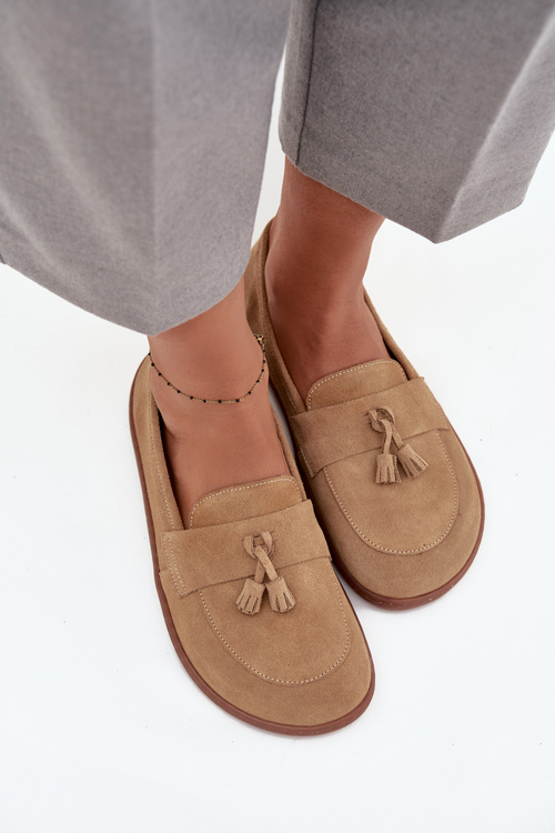 Damskie Mokasyny Barefoot Z Naturalnego Zamszu Beżowe Zazoo 322