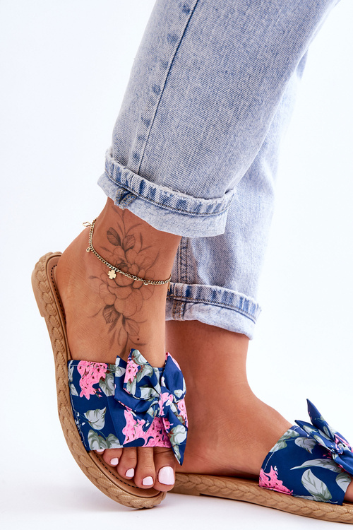 Women's Slippers With A Fabric Bow navy blue Blossom