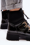 Black patent leather women's ankle boots with flat heel Rellisa