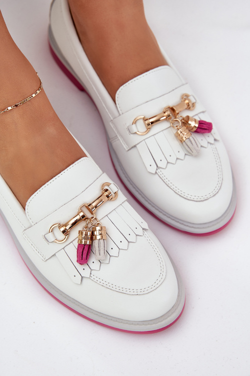 Leather Elegant Moccasins On Flat Heel S.Barski LR51-768A White