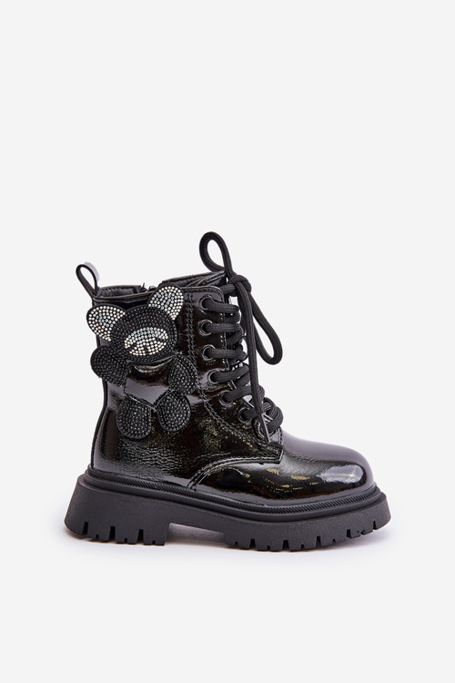 Lakierowane Botki Dziewczęce Ocieplane Na Zamek Miś Czarne Relobia