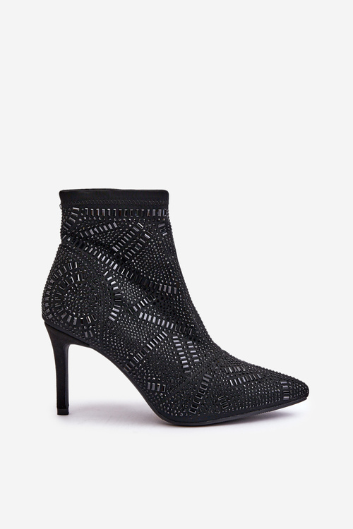 Botki Wsuwane Zdobione Szpilka Noski W Szpic Czarne S.Barski HY42-161