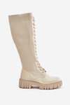 Women's Sock Boots with Laces on Flat Heel Beige Vamisha