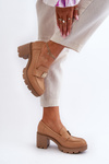 Półbuty Damskie Masywny Obcas Ozdoba Camel Ranunca RMR23108-2