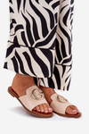 Eco Leather Flat Slippers Women With Decorative Detail Beige Frelie