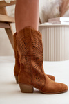Lace-Up Women's Cowboy Boots with Heel Camel Iceda
