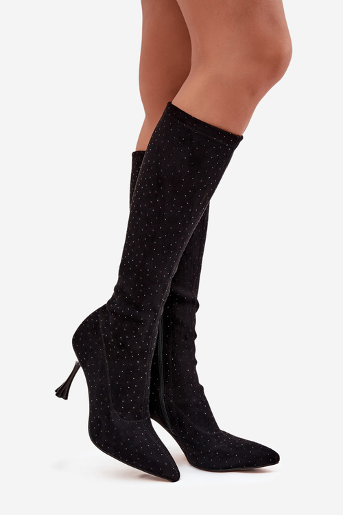 Women's High Heel Boots with Embellishment D&A JC52-883 Black