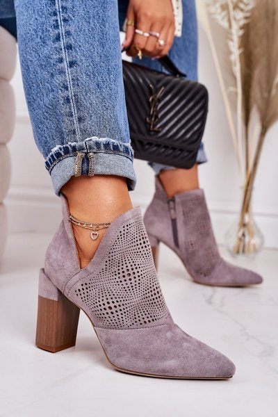 Openwork Boots On A Block Heel Grey Michelle