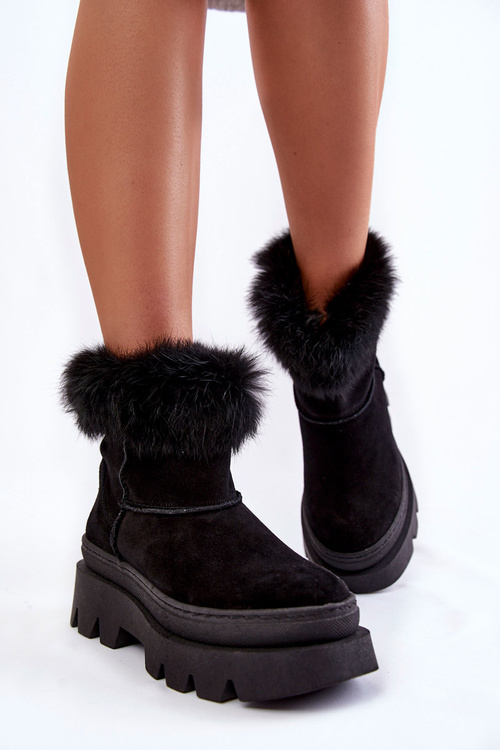 Śniegowce Damskie Zamsz Czarne Lemar Ann