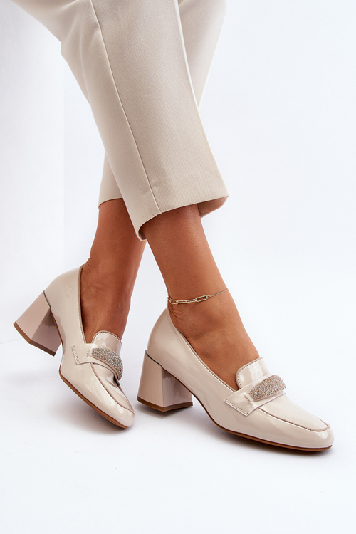 Beige Patent Leather High Heels Felicijana