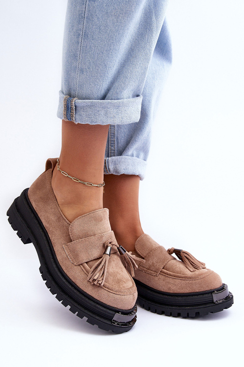 Półbuty Mokasyny Damskie Zamsz Beżowe Ramvli NC1322