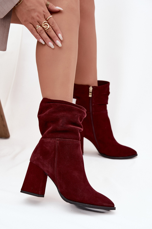Ankle boots made of natural suede lined with a wedge with ruching Zazoo 4216 Bordeaux