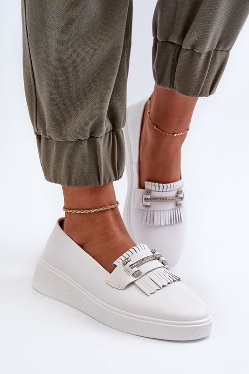 Lekkie Mokasyny Damskie Skóra Platforma Białe S.Barski LR590