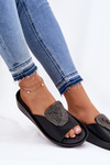 Leather Ladies Slippers With Decoration KV51-028 Black