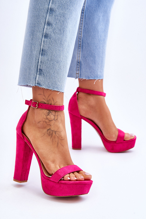 Comfortable Suede Sandals On A High Heel Fuchsia Essence