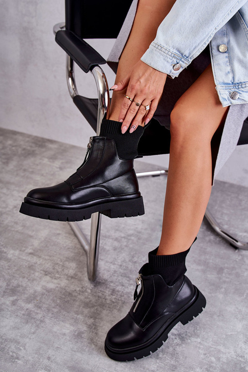 Women's Socks Boots With Zipper Black Shelter