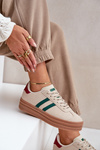Damskie Sneakersy Na Platformie Beżowo-Zielone Egelia
