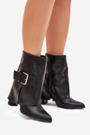Insulated ankle boots on a heel with a rolled top and gold buckle black Ylenara