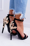 Women's Heeled Sandals Black Gold Leaf Antem