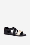 Women's Flat Sandals With Elastic Straps Black-Gold Marinea