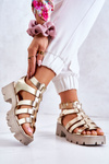 Leather Sandals With Straps Gold Minorite