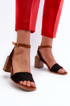 Women's Black Faux Suede Heeled Sandals by Ronvia