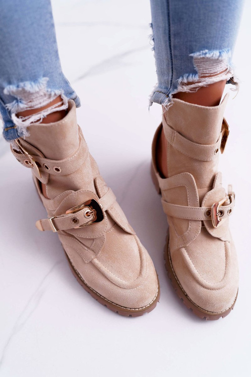 Lu Boo Beige Suede Boots With Cutouts Rock Girl