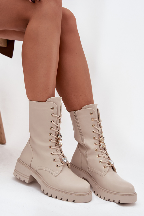 Women's Workery Boots With Buckles Bear Heart Beige Iravine