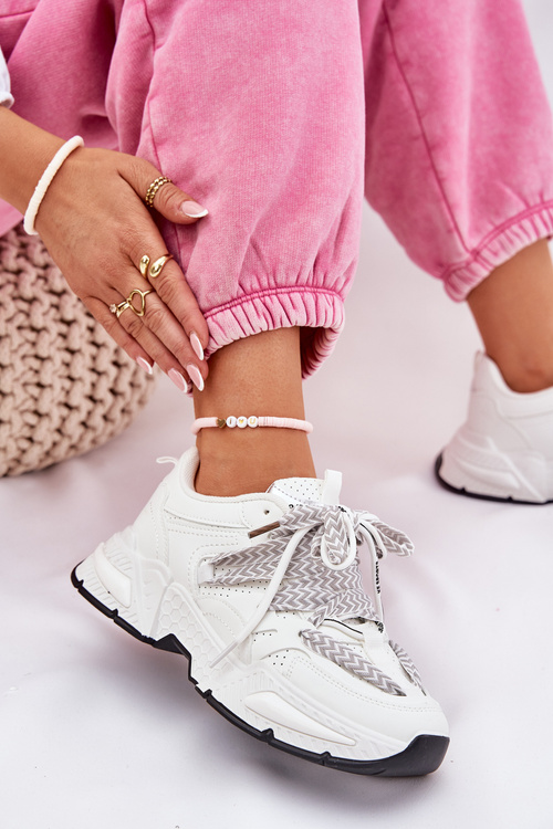 Buty sportowe Sneakersy Z Podwójnym Sznurowaniem Damskie Białe Efobell