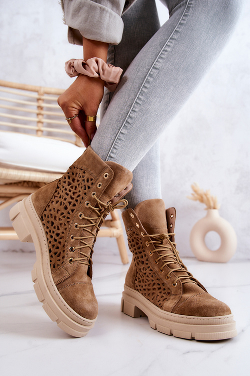 Suede openwork boots Camel Aileen