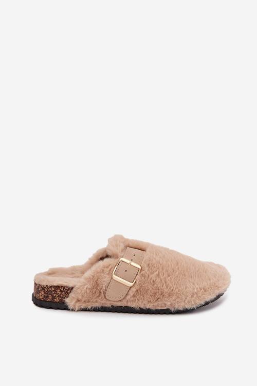 Furry Women's Platform Slides with Strap and Buckle Beige Noraline